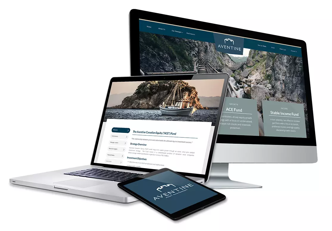 Aventine website design on desktop, laptop and tablet