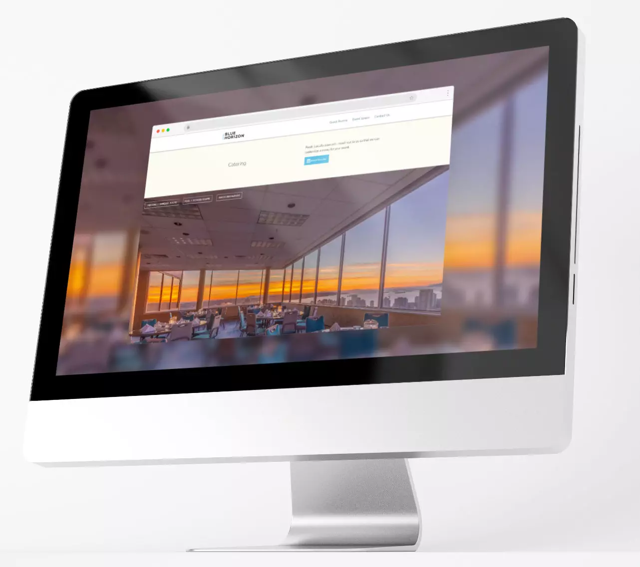 blue horizon website with sunset photo